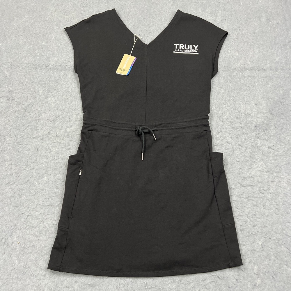 NEW Patagonia Dress Women's Small Black Organic Cotton Roaming Dress V-Neck LOGO